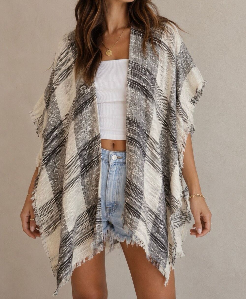 Free People Open Front Striped Kimono Cardigan One Size Boho Festival